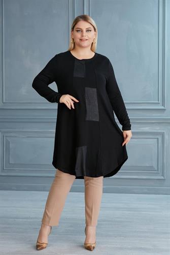 52-799 Kristal Kumaş Tunik - Siyah