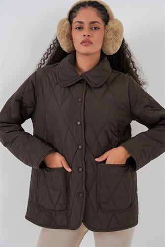 5224 Kapitone Oversize Mont - Kahverengi