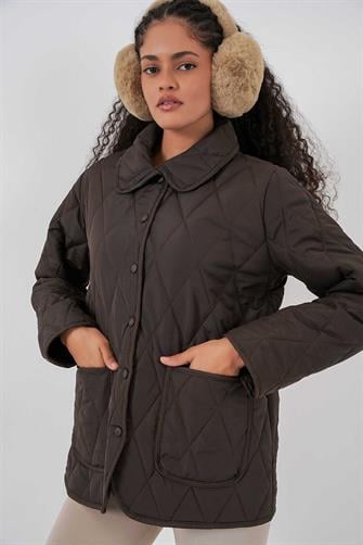 5224 Kapitone Oversize Mont - Kahverengi