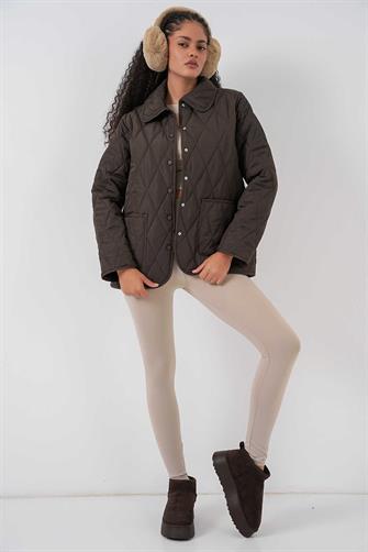 5224 Kapitone Oversize Mont - Kahverengi