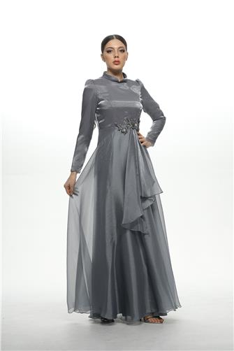 580 Önü Güpür Ve Taş Detaylı Janjan Abiye