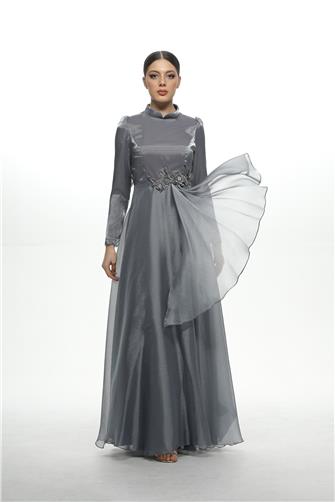 580 Önü Güpür Ve Taş Detaylı Janjan Abiye