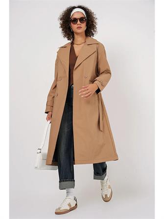 5936 Kruvaze Yaka Trençkot - Camel