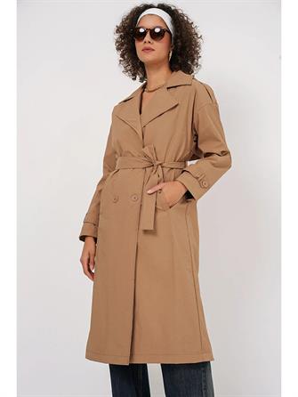 5936 Kruvaze Yaka Trençkot - Camel