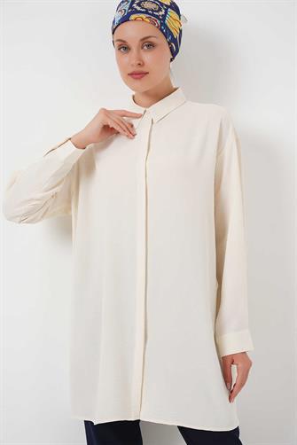 5945 Uzun Gömlek Tunik - Krem