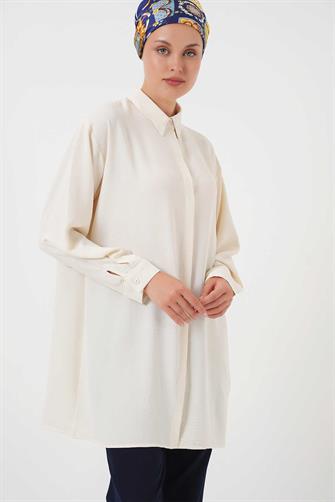 5945 Uzun Gömlek Tunik - Krem