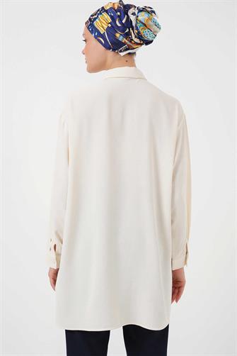 5945 Uzun Gömlek Tunik - Krem