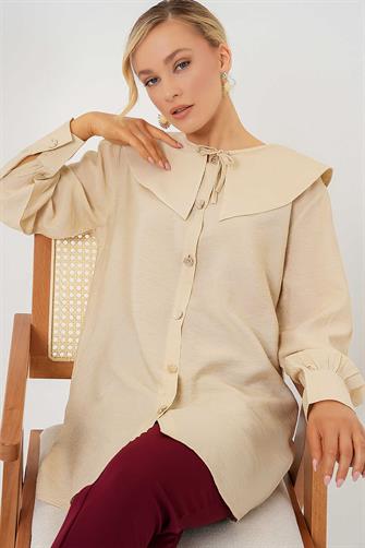 5967 Bebe Yaka Uzun Tunik - Krem