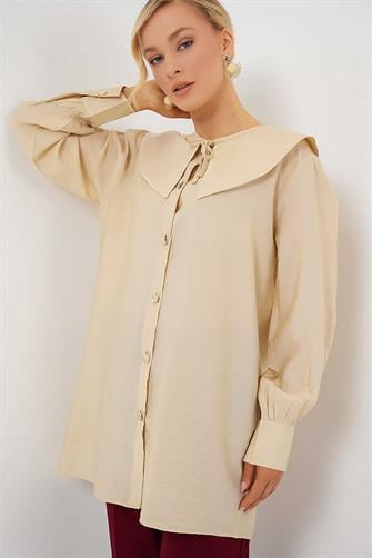 5967 Bebe Yaka Uzun Tunik - Krem