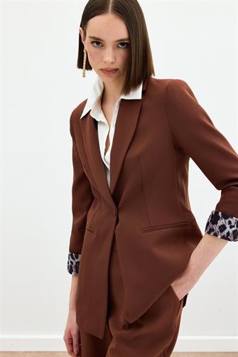 6005 Mono Yaka Klasik Ceket - Kahverengi