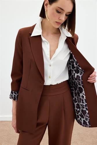 6005 Mono Yaka Klasik Ceket - Kahverengi