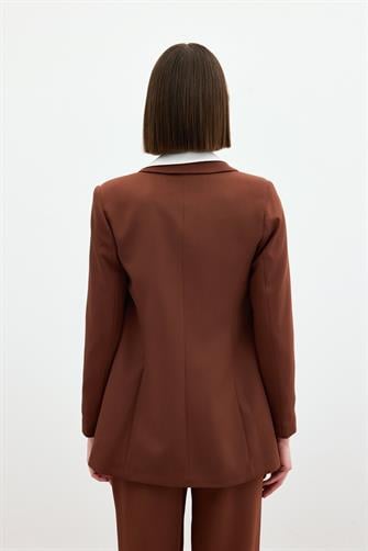 6005 Mono Yaka Klasik Ceket - Kahverengi