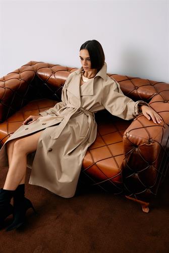 6555 Toka Detaylı Trençkot - Bej