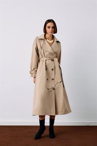 6555 Toka Detaylı Trençkot - Bej