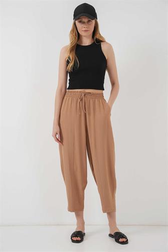 6591 Dokuma Şalvar Pantolon - Bej