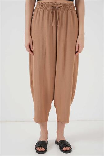 6591 Dokuma Şalvar Pantolon - Bej