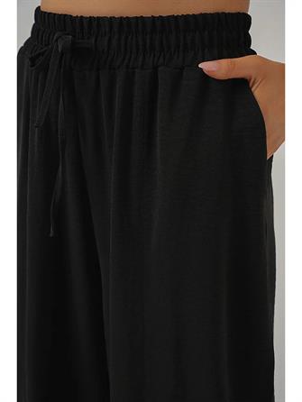 6591 Dokuma Şalvar Pantolon - Siyah