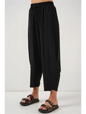 6591 Dokuma Şalvar Pantolon - Siyah