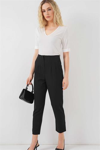 6650 Yüksek Bel Kumaş Pantolon - Siyah