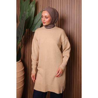 7010 Yumoş Triko Tunik - Bej