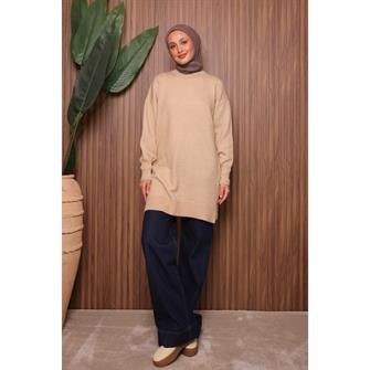7010 Yumoş Triko Tunik - Bej