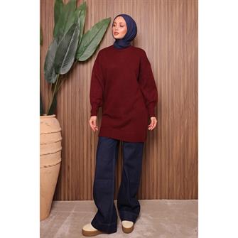 7010 Yumoş Triko Tunik - Bordo