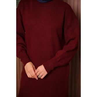 7010 Yumoş Triko Tunik - Bordo