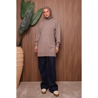 7010 Yumoş Triko Tunik - Kahverengi