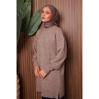 7010 Yumoş Triko Tunik - Kahverengi