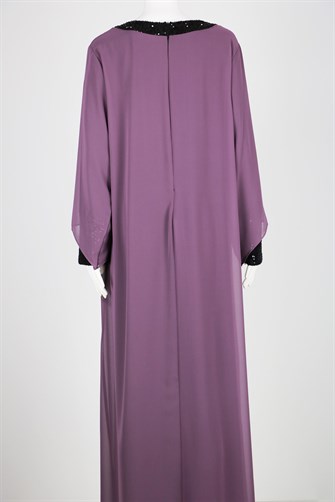 7015 Pullu Payetli Şifon Elbise - Mürdüm