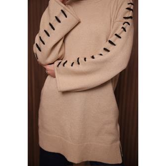7028 Kolları İp Geçişli Yumoş Tunik - Bej