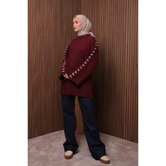 7028 Kolları İp Geçişli Yumoş Tunik - Bordo