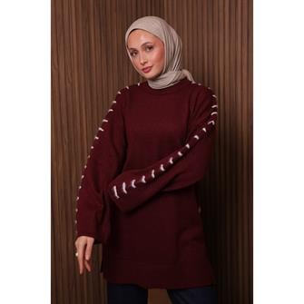 7028 Kolları İp Geçişli Yumoş Tunik - Bordo