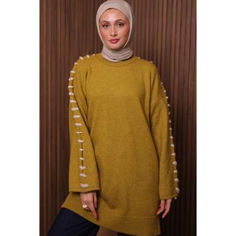 7028 Kolları İp Geçişli Yumoş Tunik - Yağ Yeşili