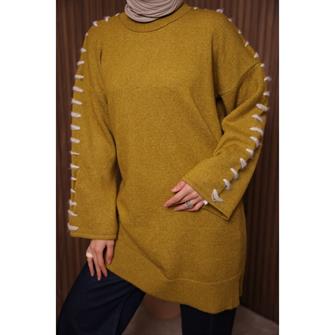 7028 Kolları İp Geçişli Yumoş Tunik - Yağ Yeşili