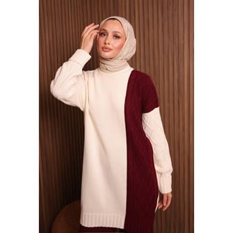 7040 Renk Garnili Örgü Desen Triko Takım - Bordo