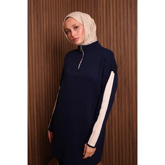 7058 Şerit Detaylı Fitilli Triko Takım - Lacivert