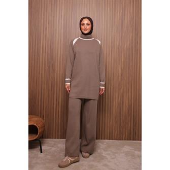 7069 Garnili Triko Takım - Kahverengi