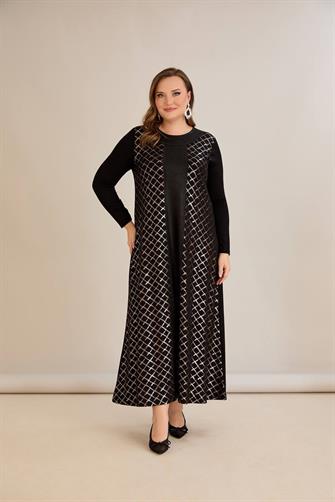 7269 Kristal Kumaş Elbise - Siyah