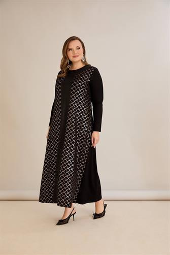 7269 Kristal Kumaş Elbise - Siyah