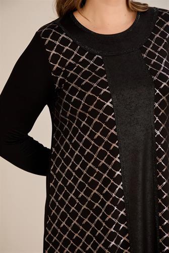 7269 Kristal Kumaş Elbise - Siyah