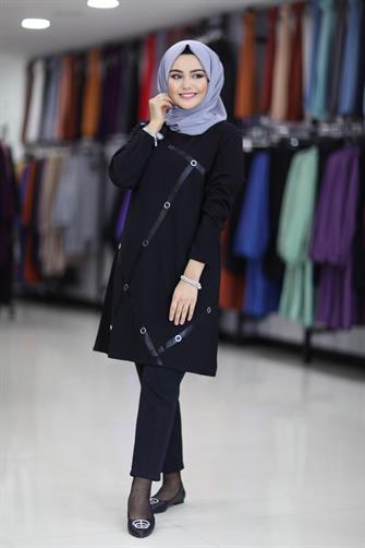 7299 Saten Detaylı Pantolonlu Takım