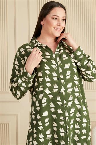 8929 Düğmeli Viskon Tunik - Haki