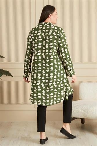 8929 Düğmeli Viskon Tunik - Haki