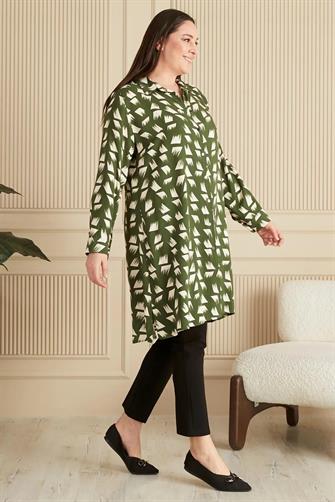 8929 Düğmeli Viskon Tunik - Haki