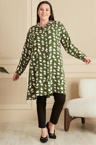 8929 Düğmeli Viskon Tunik - Haki