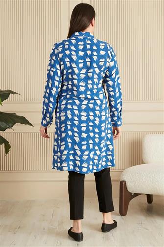 8929 Düğmeli Viskon Tunik - Mavi