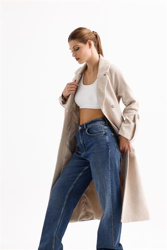 Balıksırtı Kaşe Kaban - Krem