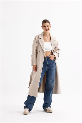 Balıksırtı Kaşe Kaban - Krem