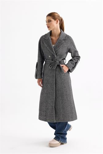 Balıksırtı Kaşe Kaban - Siyah